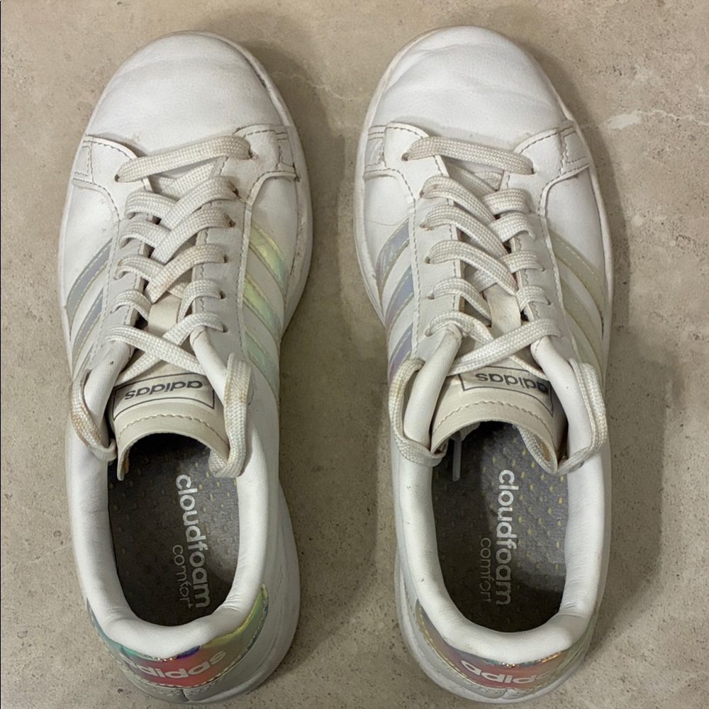 Adidas Cloudfoam White Sneakers with Iridescent Stripe